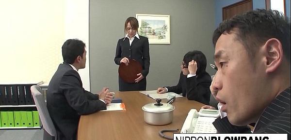  Sexy Asian office girl blows her coworkers